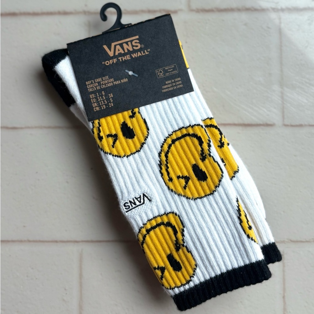 Vans White Socks with Yellow Smiley Faces
